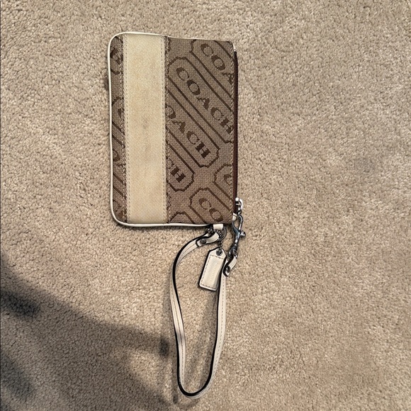 Coach Beige and Brown Signature Phone Wristlet - Picture 1 of 3